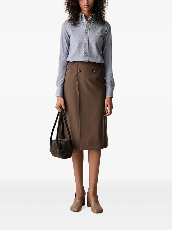 RALPH LAUREN WOMEN Slim Fit Knit Cotton Oxford Shirt Newport Navy/White