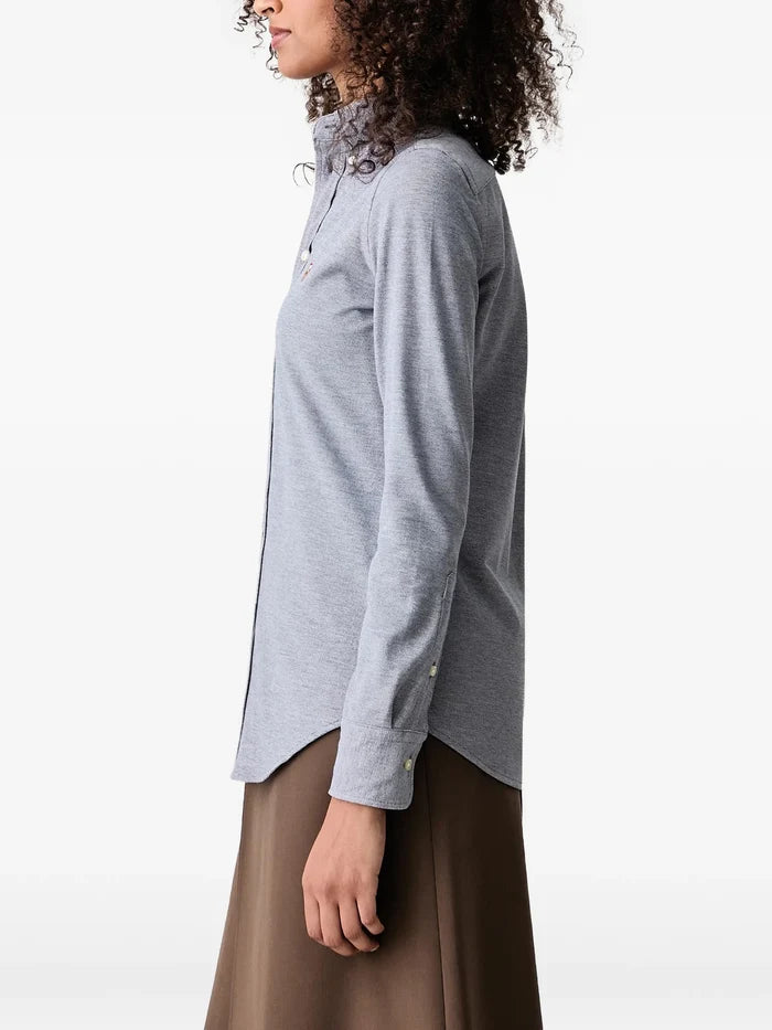 RALPH LAUREN WOMEN Slim Fit Knit Cotton Oxford Shirt Newport Navy/White