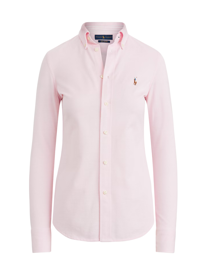 RALPH LAUREN WOMEN Slim Fit Knit Cotton Oxford Shirt Pink - MAISONDEFASHION.COM