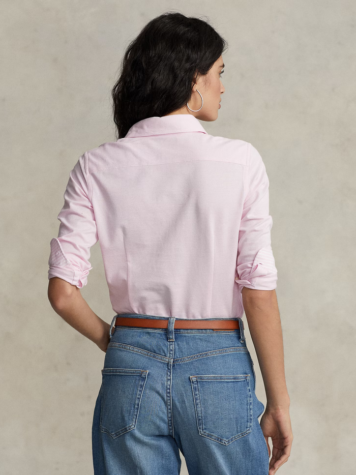 RALPH LAUREN WOMEN Slim Fit Knit Cotton Oxford Shirt Pink - MAISONDEFASHION.COM
