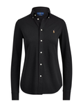 RALPH LAUREN WOMEN Slim Fit Knit Cotton Oxford Shirt Polo Black - MAISONDEFASHION.COM