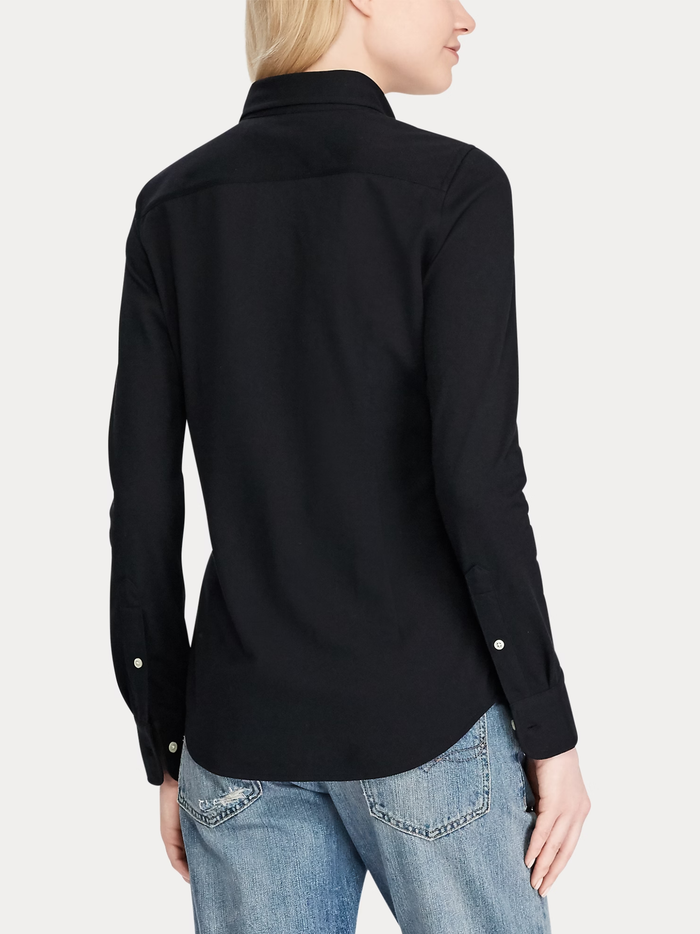RALPH LAUREN WOMEN Slim Fit Knit Cotton Oxford Shirt Polo Black - MAISONDEFASHION.COM
