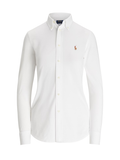 RALPH LAUREN WOMEN Slim Fit Knit Cotton Oxford Shirt White - MAISONDEFASHION.COM