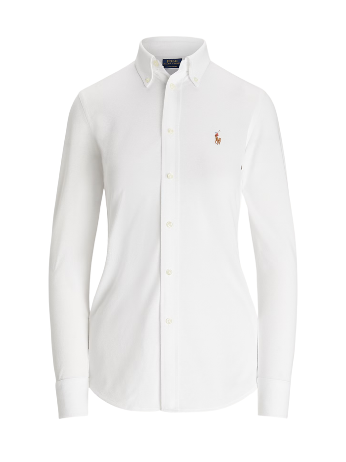 RALPH LAUREN WOMEN Slim Fit Knit Cotton Oxford Shirt White - MAISONDEFASHION.COM