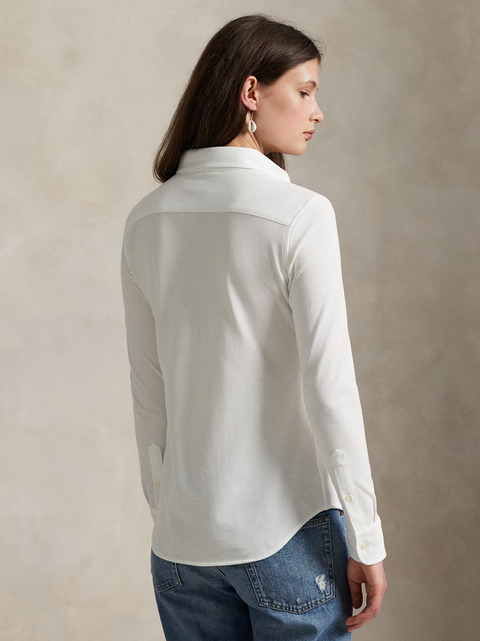 RALPH LAUREN WOMEN Slim Fit Knit Cotton Oxford Shirt White - MAISONDEFASHION.COM