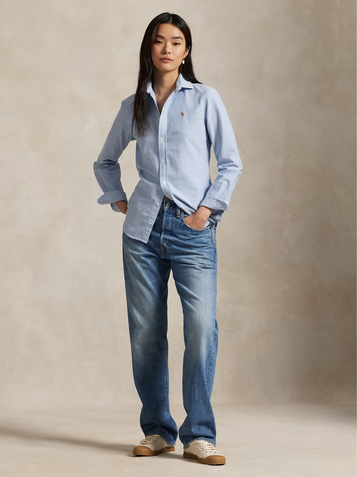RALPH LAUREN WOMEN Slim Fit Oxford Shirt Blue - MAISONDEFASHION.COM