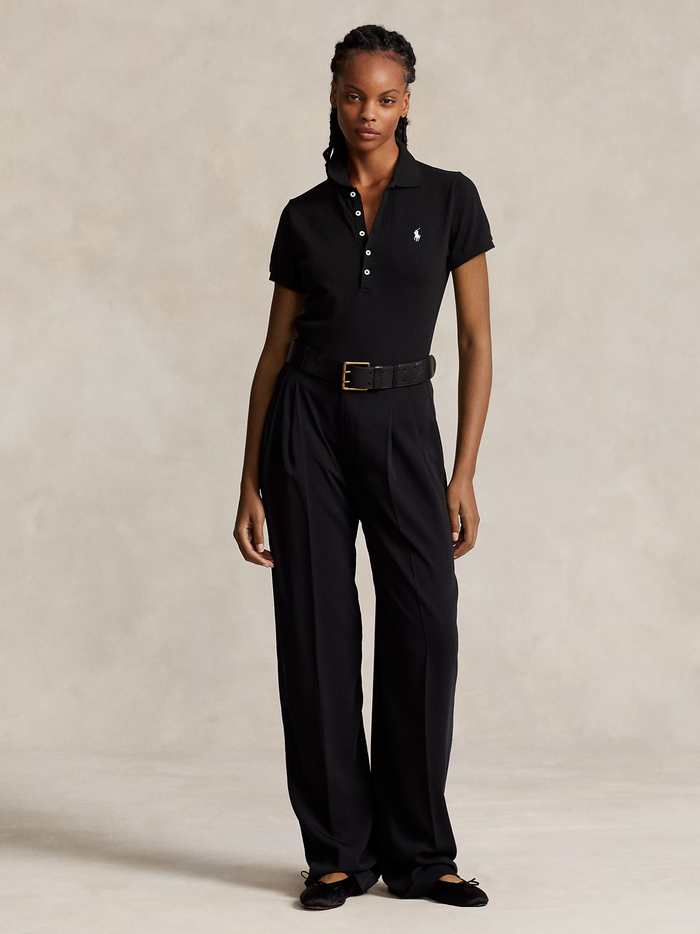 RALPH LAUREN WOMEN Slim fit Stretch Polo Shirt Black - MAISONDEFASHION.COM