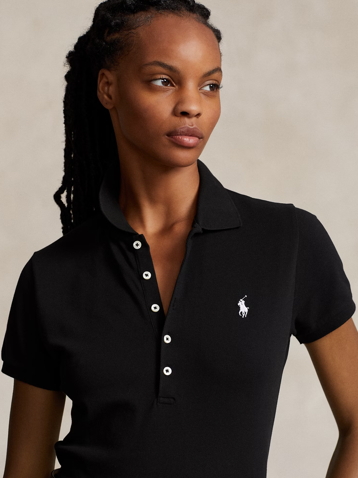 RALPH LAUREN WOMEN Slim fit Stretch Polo Shirt Black - MAISONDEFASHION.COM
