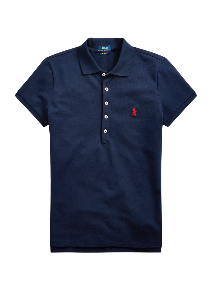 RALPH LAUREN WOMEN Slim Fit Stretch Polo Shirt Newport Navy - MAISONDEFASHION.COM