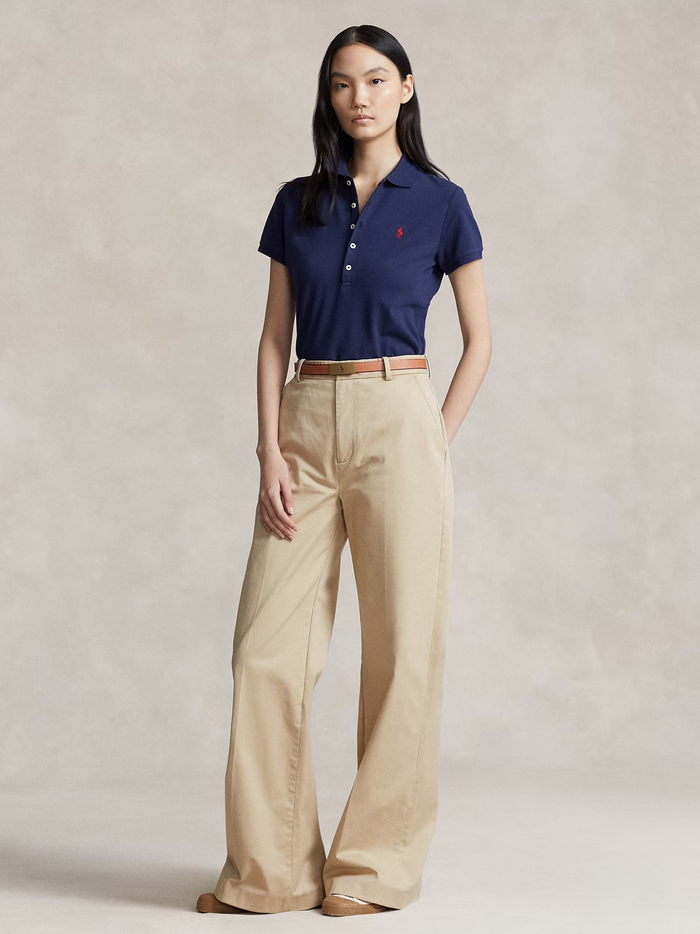 RALPH LAUREN WOMEN Slim Fit Stretch Polo Shirt Newport Navy - MAISONDEFASHION.COM