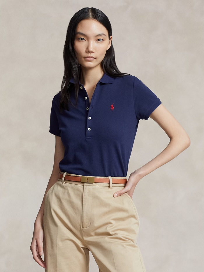 RALPH LAUREN WOMEN Slim Fit Stretch Polo Shirt Newport Navy - MAISONDEFASHION.COM