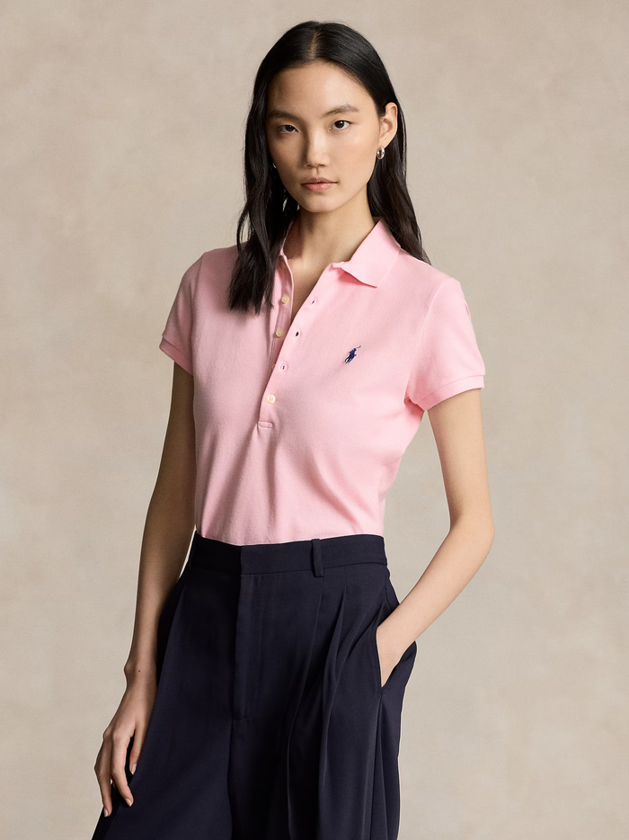 RALPH LAUREN WOMEN Slim Fit Stretch Polo Shirt Sunkissed Pink - MAISONDEFASHION.COM