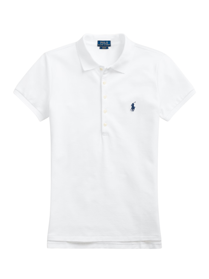 RALPH LAUREN WOMEN Slim Fit Stretch Polo Shirt White - MAISONDEFASHION.COM