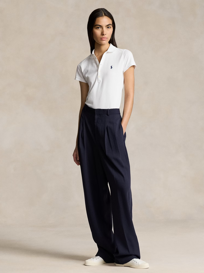 RALPH LAUREN WOMEN Slim Fit Stretch Polo Shirt White - MAISONDEFASHION.COM