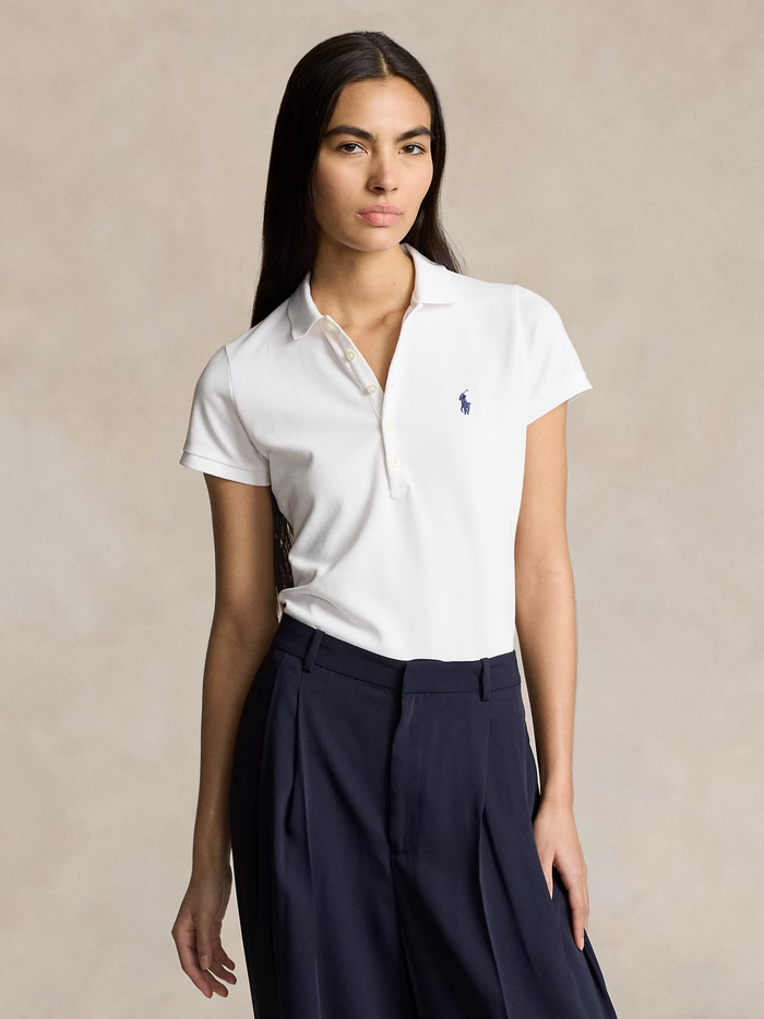 RALPH LAUREN WOMEN Slim Fit Stretch Polo Shirt White - MAISONDEFASHION.COM