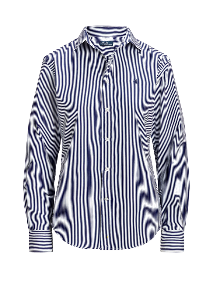 RALPH LAUREN WOMEN Slim Fit Striped Cotton Shirt White/Autumn Royal - MAISONDEFASHION.COM