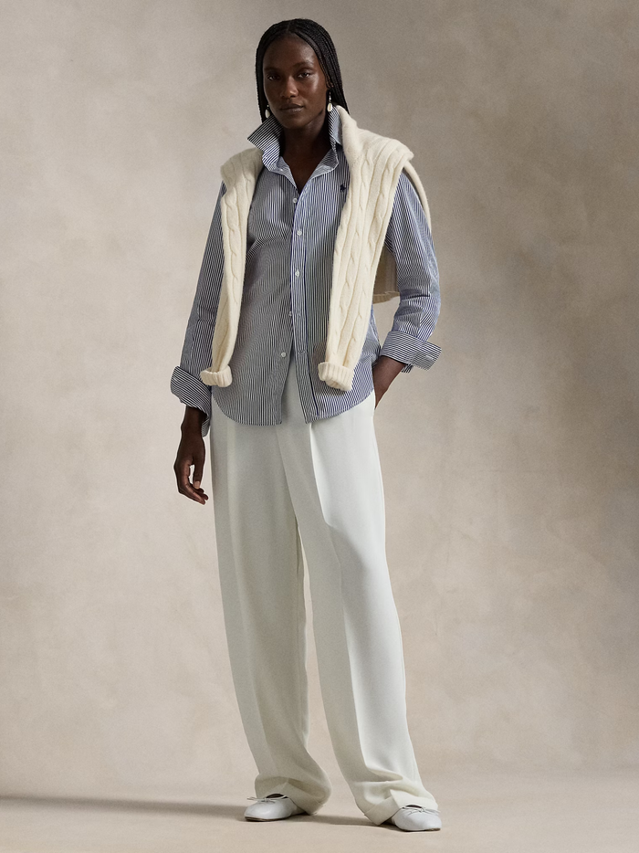 RALPH LAUREN WOMEN Slim Fit Striped Cotton Shirt White/Autumn Royal - MAISONDEFASHION.COM