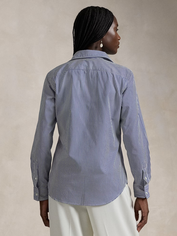 RALPH LAUREN WOMEN Slim Fit Striped Cotton Shirt White/Autumn Royal - MAISONDEFASHION.COM