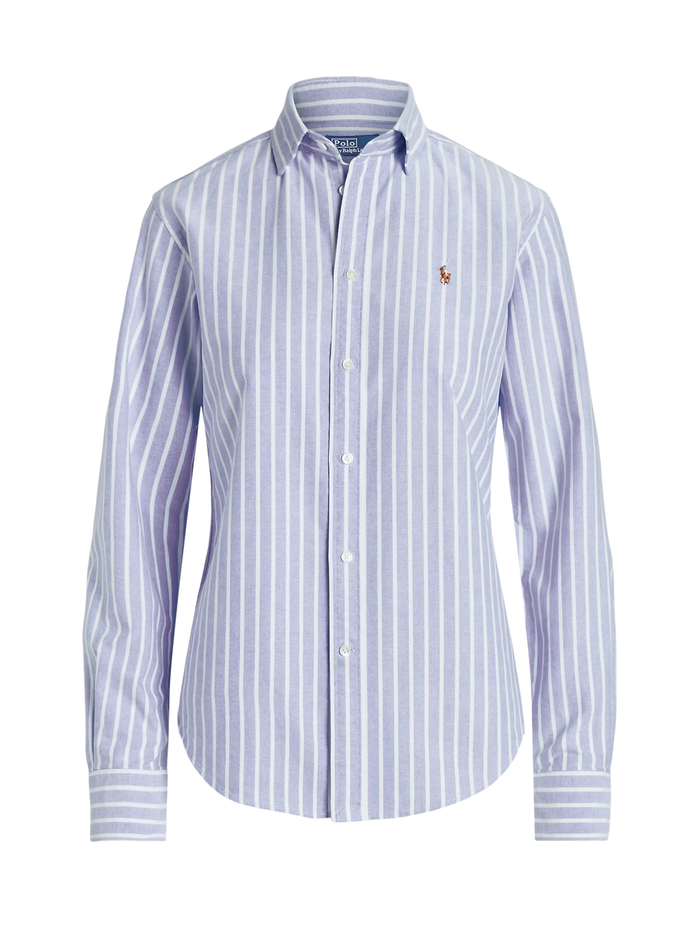 RALPH LAUREN WOMEN Slim Fit Striped Oxford Shirt Harbour Island Blue - MAISONDEFASHION.COM