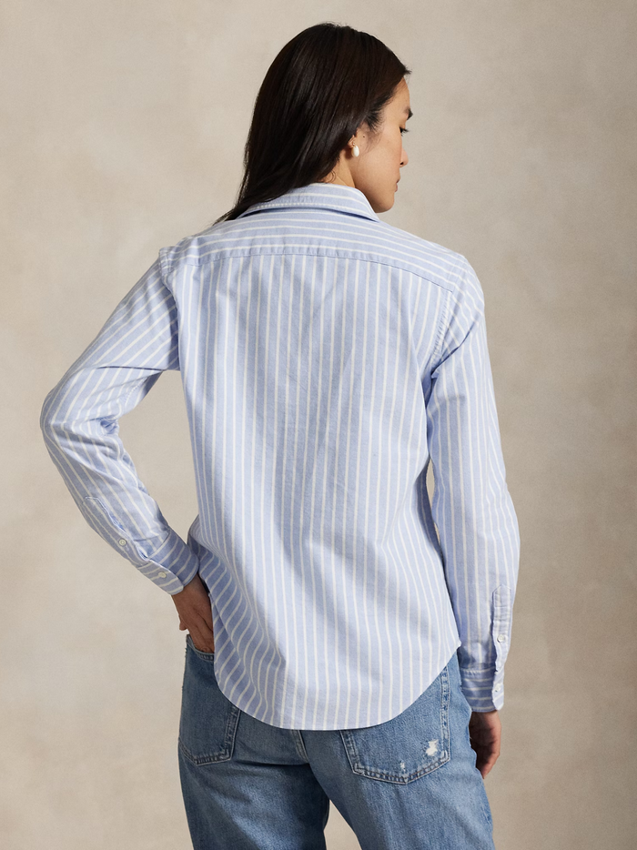 RALPH LAUREN WOMEN Slim Fit Striped Oxford Shirt Harbour Island Blue - MAISONDEFASHION.COM