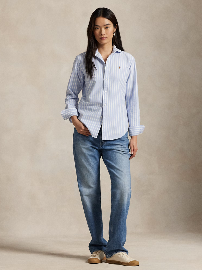 RALPH LAUREN WOMEN Slim Fit Striped Oxford Shirt Harbour Island Blue - MAISONDEFASHION.COM