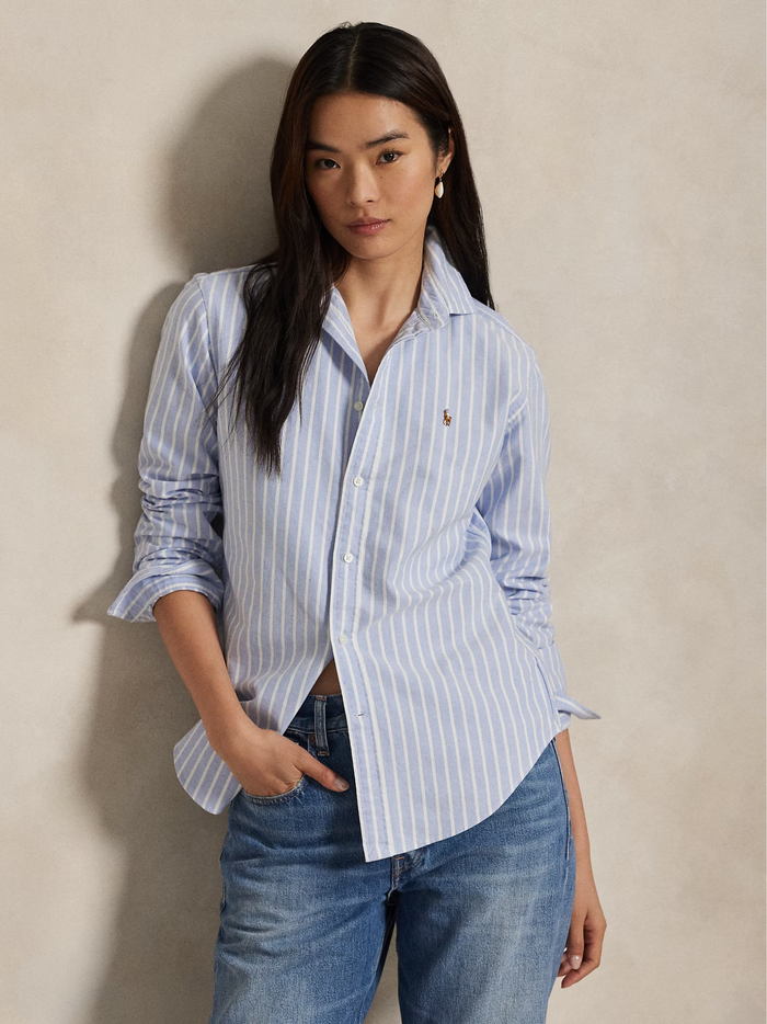 RALPH LAUREN WOMEN Slim Fit Striped Oxford Shirt Harbour Island Blue - MAISONDEFASHION.COM