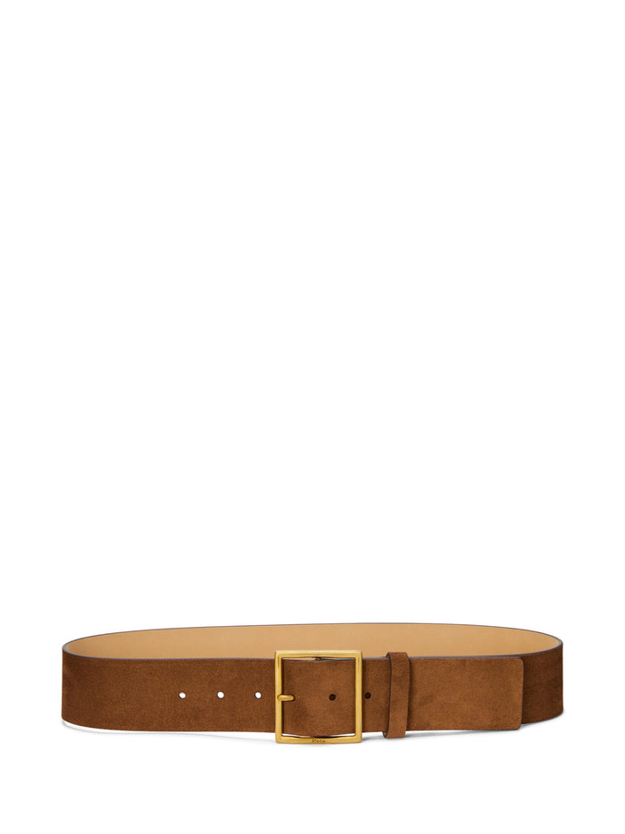 RALPH LAUREN WOMEN Square-Buckle Wide Suede Belt Cinnamon