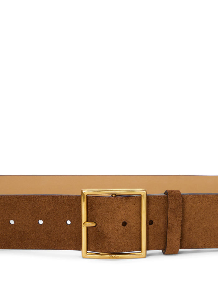 RALPH LAUREN WOMEN Square-Buckle Wide Suede Belt Cinnamon