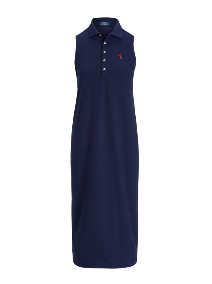 RALPH LAUREN WOMEN Stretch-Cotton Sleeveless Polo Dress Newport Navy