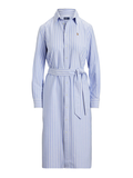 RALPH LAUREN WOMEN Striped Cotton Oxford Belted Shirt Dress Harbour Island Blue/White