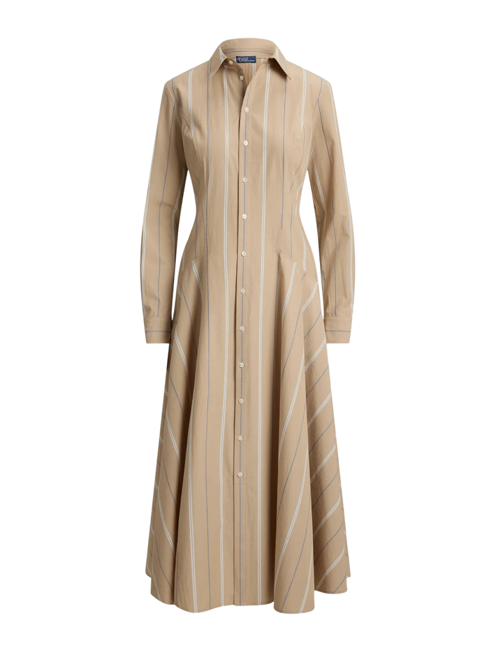 RALPH LAUREN WOMEN Striped Cotton Panelled Shirtdress Tan