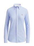 RALPH LAUREN WOMEN Striped Knit Oxford Shirt Blue/White - MAISONDEFASHION.COM