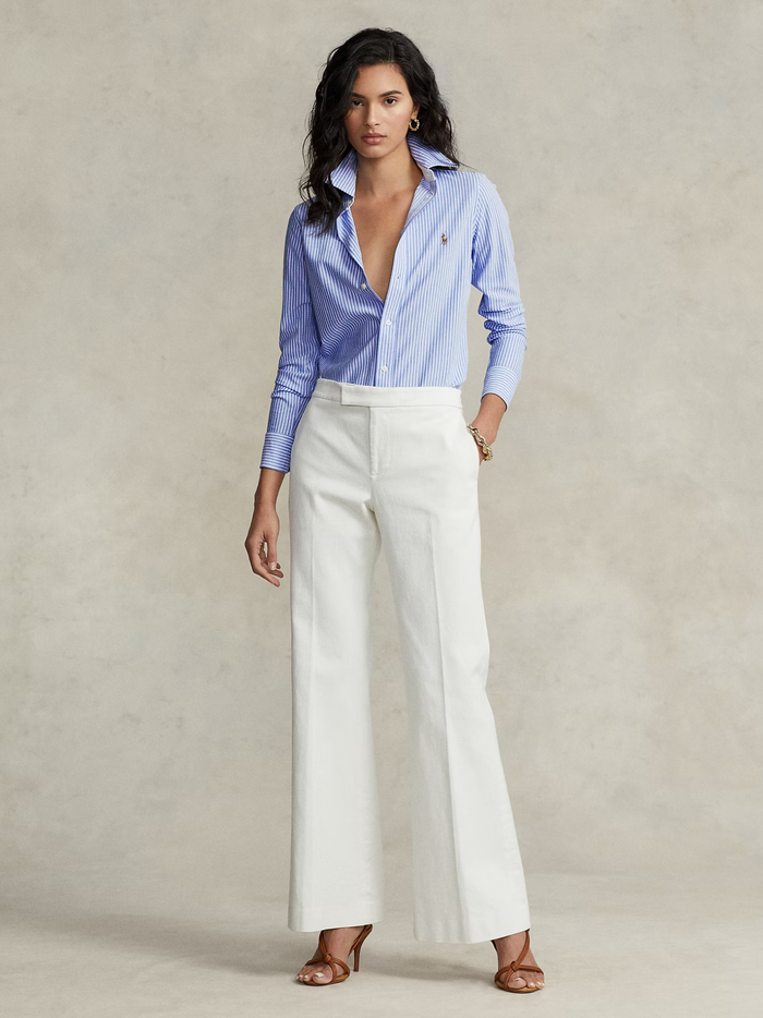 RALPH LAUREN WOMEN Striped Knit Oxford Shirt Blue/White - MAISONDEFASHION.COM