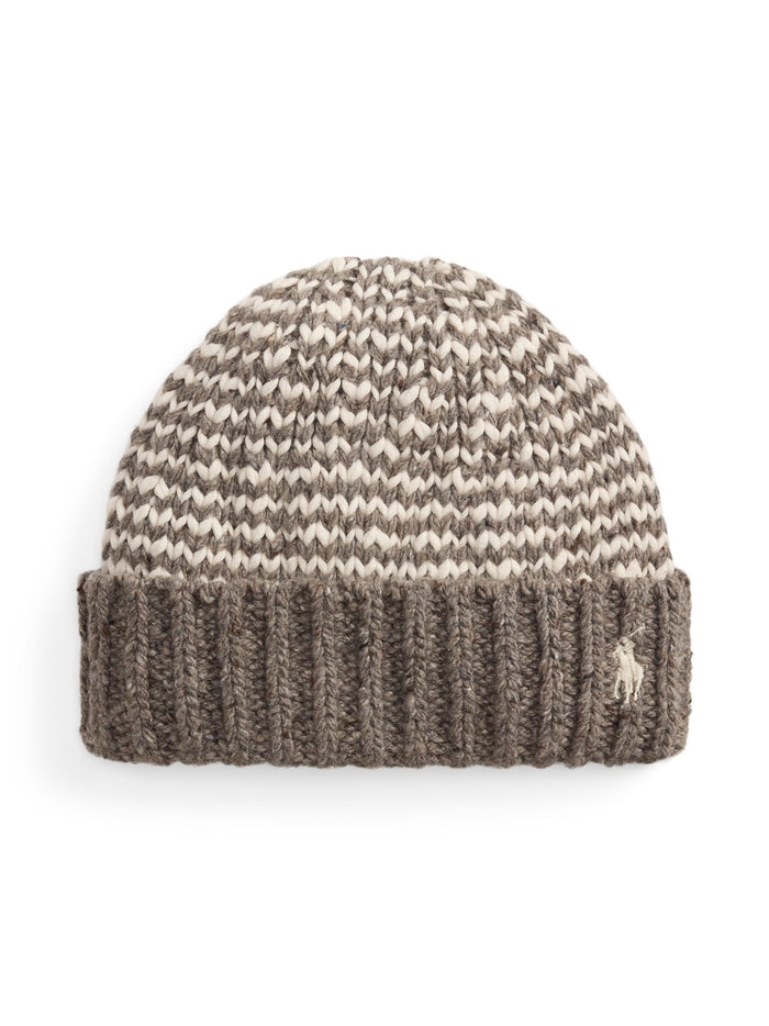 RALPH LAUREN WOMEN Striped Wool-Blend Beanie Grey/Cream