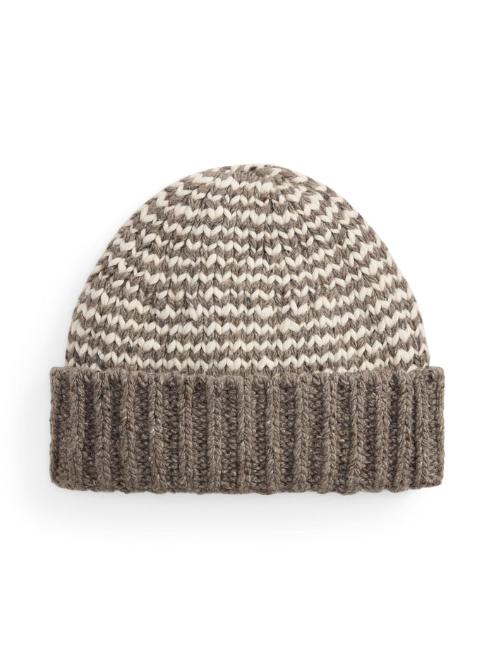 RALPH LAUREN WOMEN Striped Wool-Blend Beanie Grey/Cream