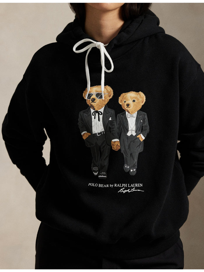 RALPH LAUREN WOMEN The Ralph & Ricky Tuxedo Bear Hoodie Polo Black