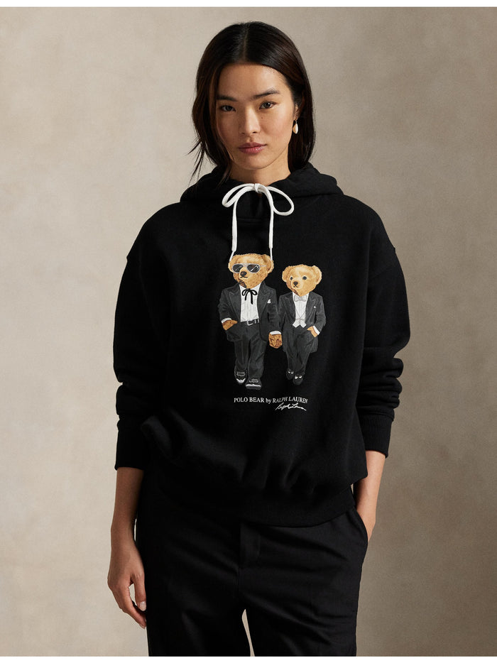 RALPH LAUREN WOMEN The Ralph & Ricky Tuxedo Bear Hoodie Polo Black