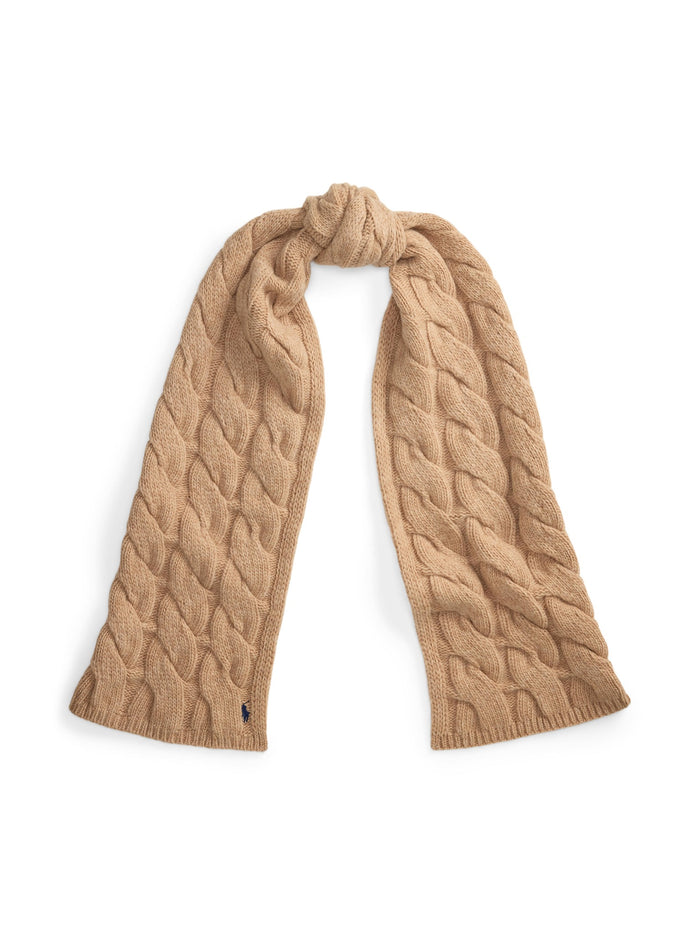 RALPH LAUREN WOMEN Wide-Cable-Knit Wool Scarf Camel