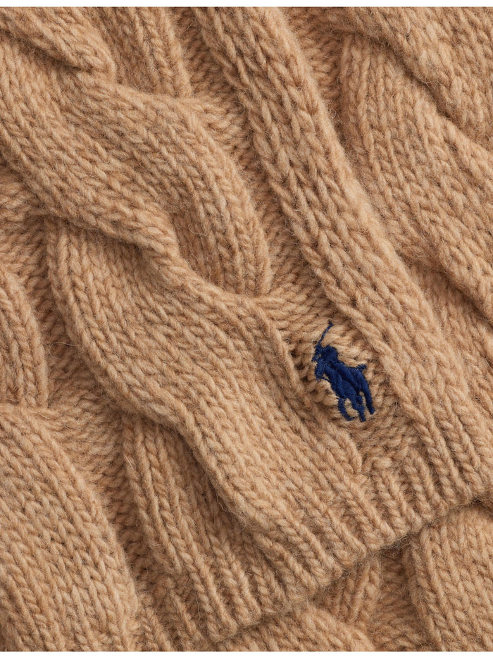 RALPH LAUREN WOMEN Wide-Cable-Knit Wool Scarf Camel
