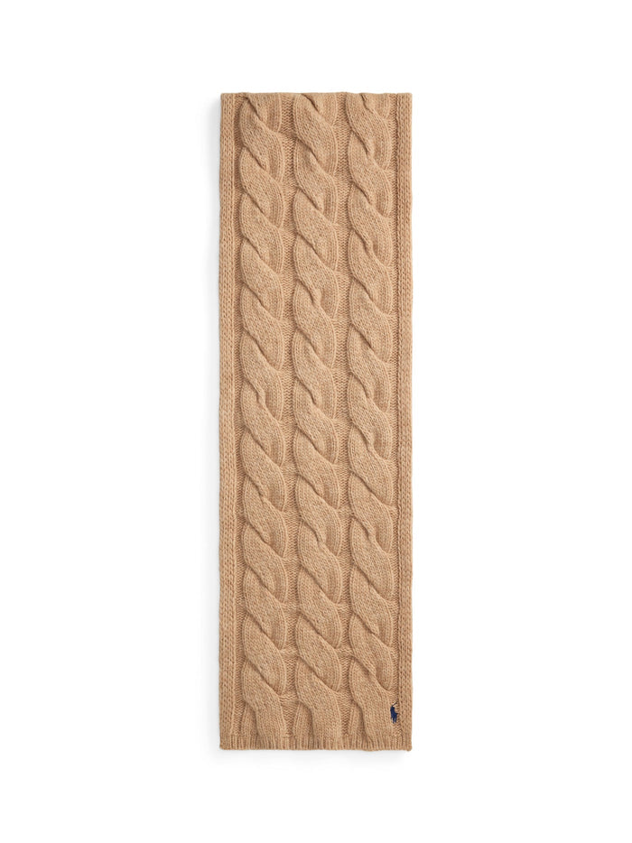 RALPH LAUREN WOMEN Wide-Cable-Knit Wool Scarf Camel