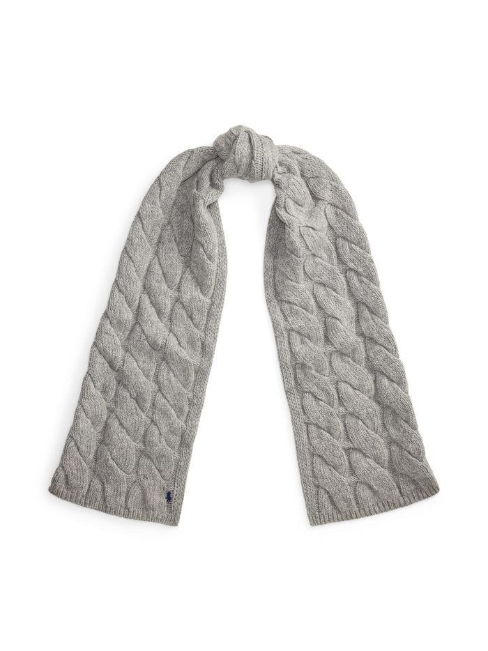 RALPH LAUREN WOMEN Wide-Cable-Knit Wool Scarf Grey Heather