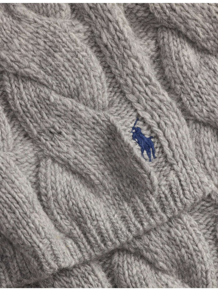 RALPH LAUREN WOMEN Wide-Cable-Knit Wool Scarf Grey Heather