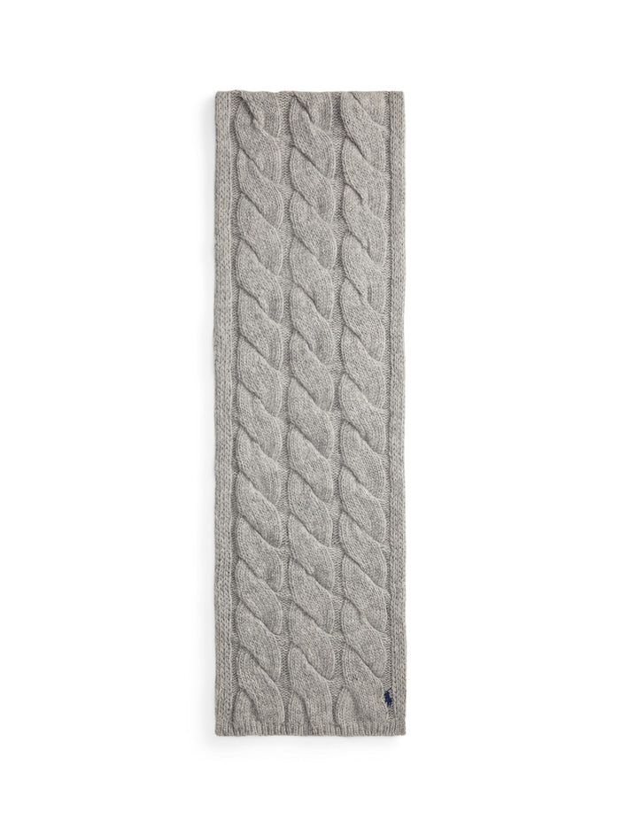 RALPH LAUREN WOMEN Wide-Cable-Knit Wool Scarf Grey Heather