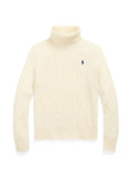 RALPH LAUREN WOMEN Wool-Cashmere Cable Turtleneck Sweater Authentic Cream