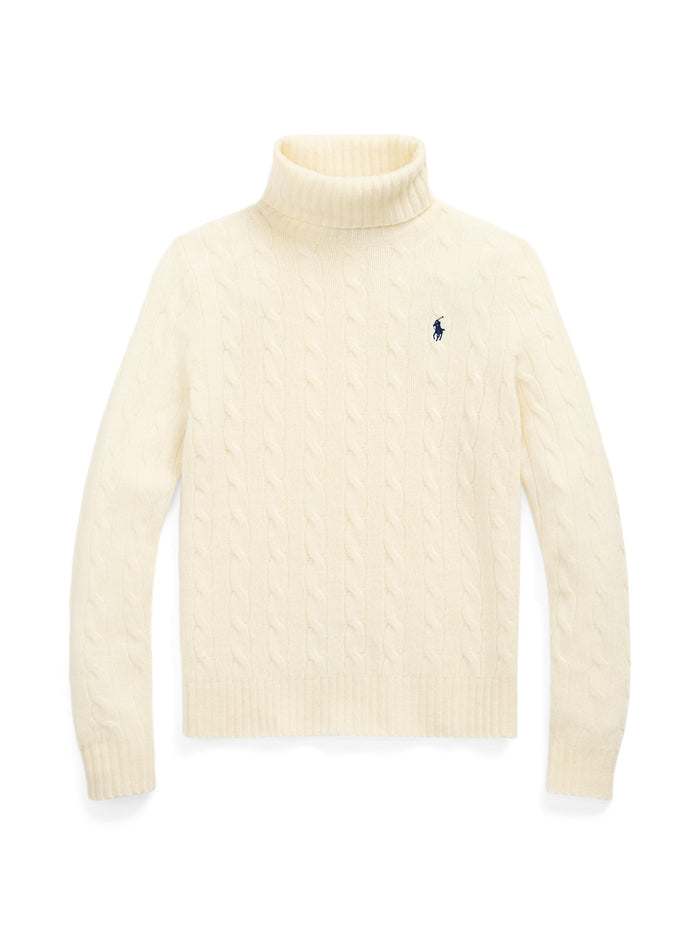 RALPH LAUREN WOMEN Wool-Cashmere Cable Turtleneck Sweater Authentic Cream