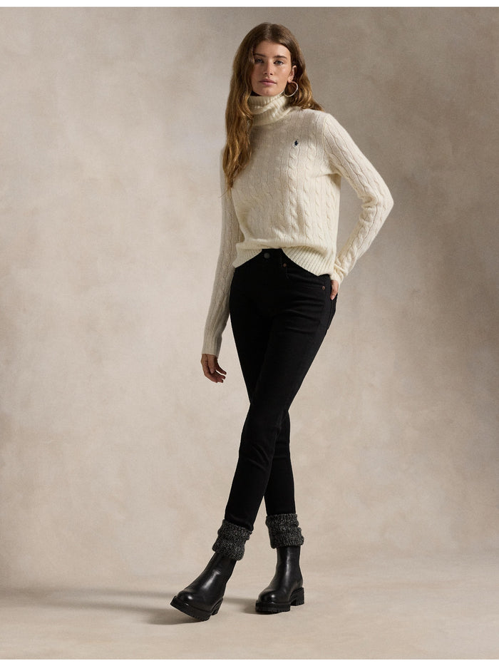 RALPH LAUREN WOMEN Wool-Cashmere Cable Turtleneck Sweater Authentic Cream