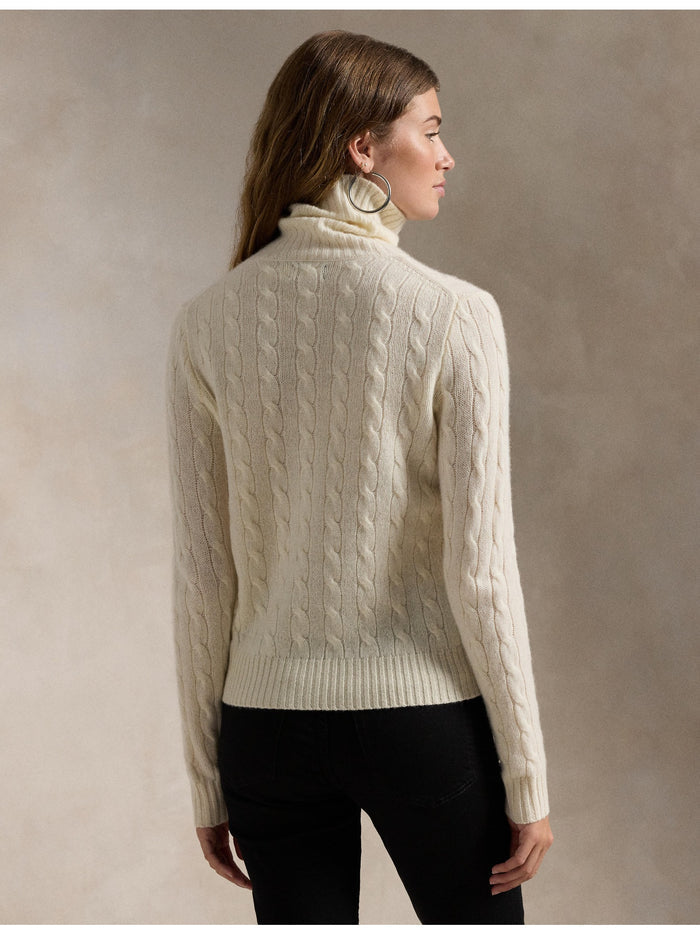 RALPH LAUREN WOMEN Wool-Cashmere Cable Turtleneck Sweater Authentic Cream