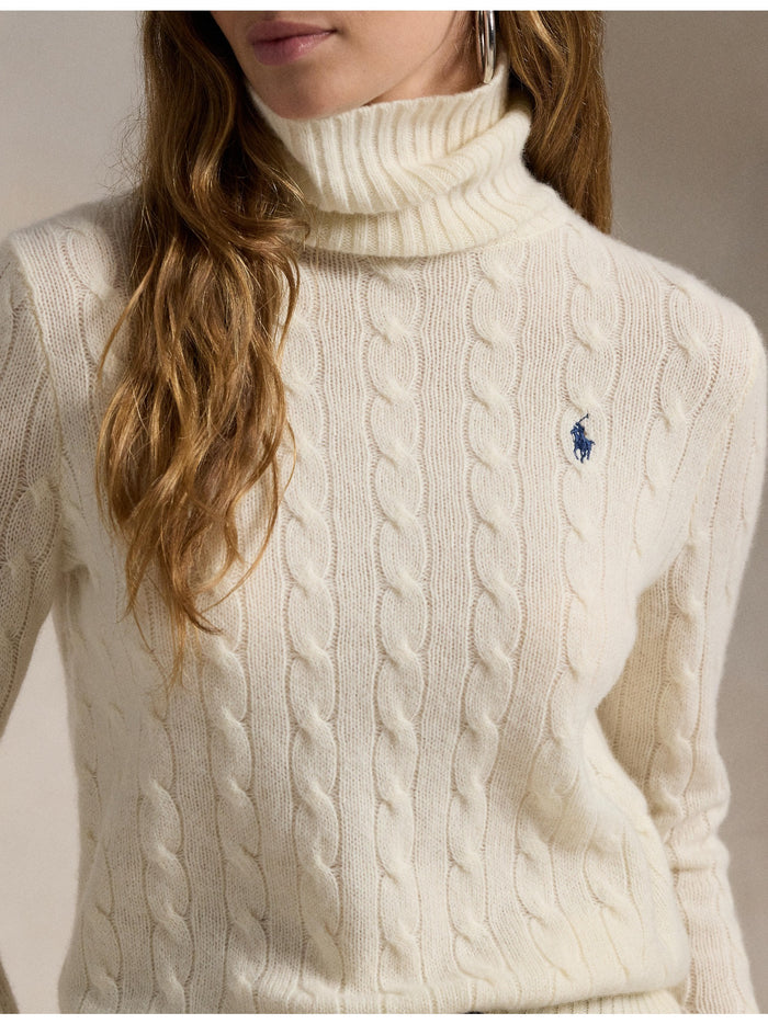 RALPH LAUREN WOMEN Wool-Cashmere Cable Turtleneck Sweater Authentic Cream