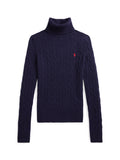 RALPH LAUREN WOMEN Wool-Cashmere Cable Turtleneck Sweater Hunter Navy