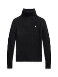 RALPH LAUREN WOMEN Wool-Cashmere Cable Turtleneck Sweater Polo Black